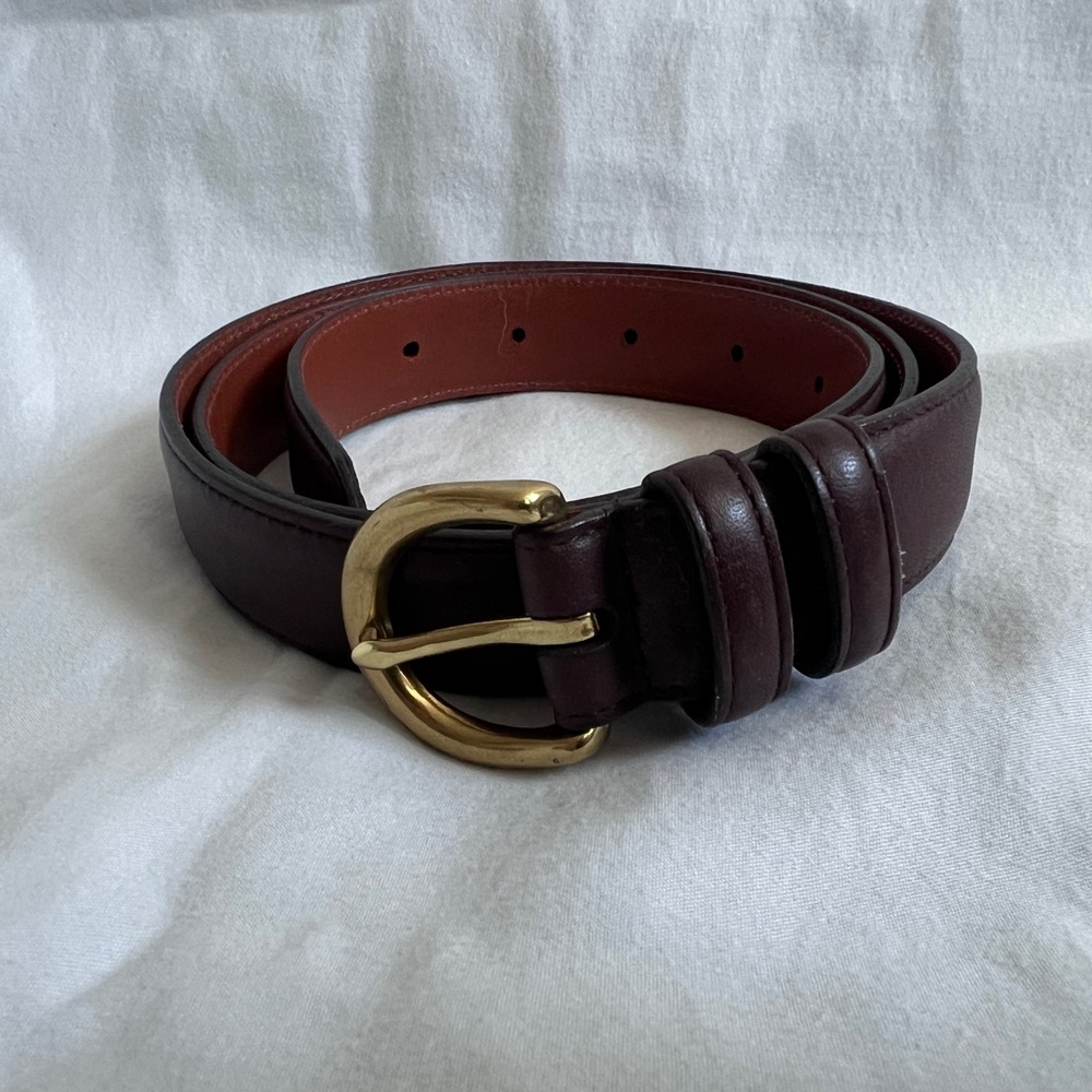 Coach Mahogany  Leather Belt with Brass Buckle